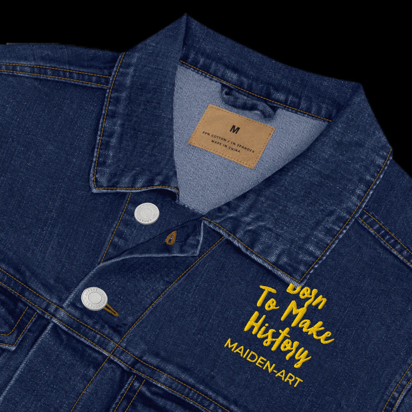 Unisex Denim Jacket with Gold Embroidery - "The Rebel Girl in Me Will Never Die" Design