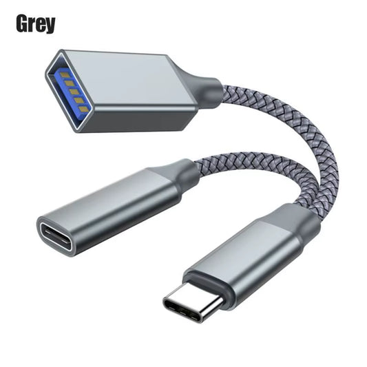OTG 2 in 1 USB C to USB a Adapter Data Transfer Converter with Charging Port USB Female Splitter for Iphone 15 Samsung Xiaomi
