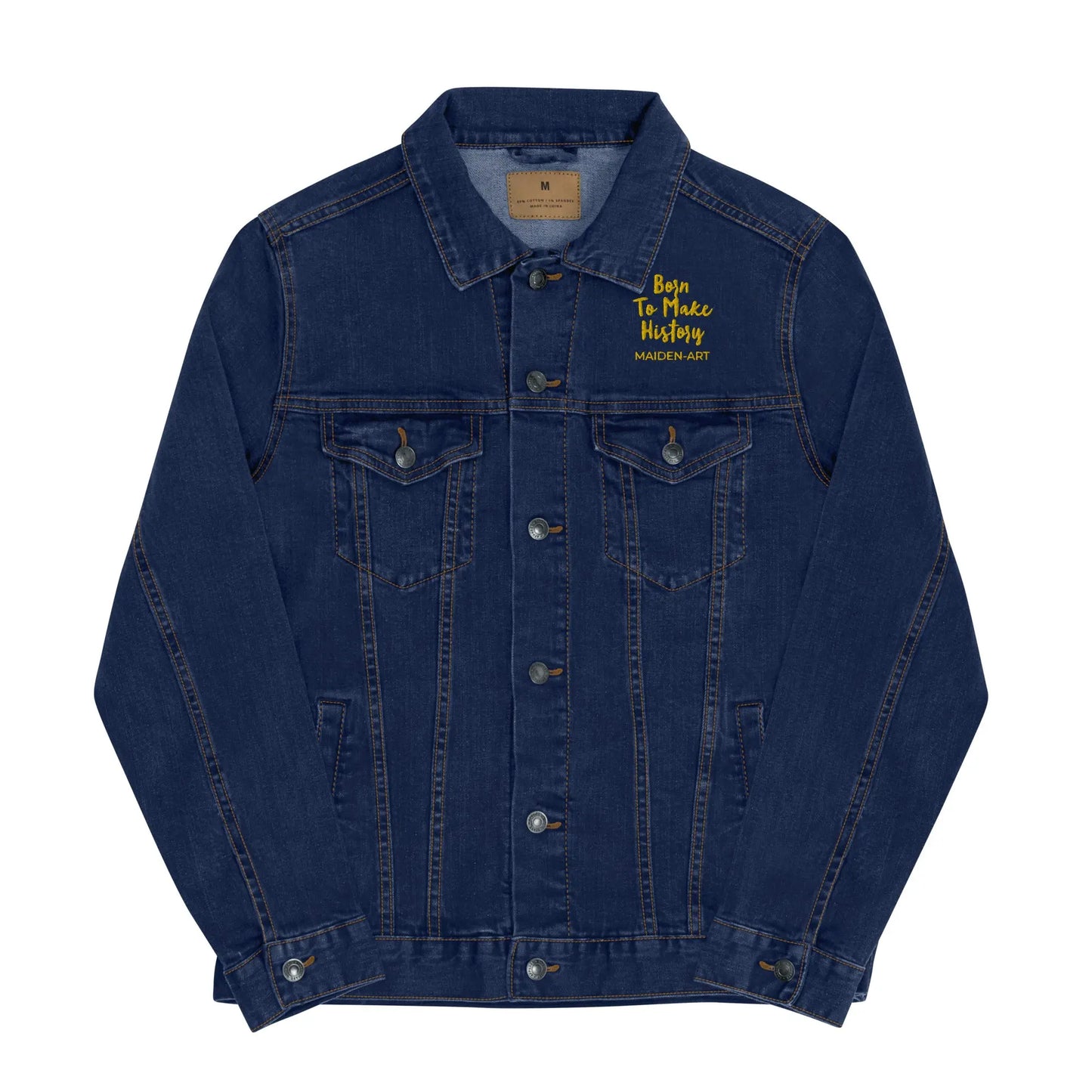 Unisex Denim Jacket with Gold Embroidery - "The Rebel Girl in Me Will Never Die" Design